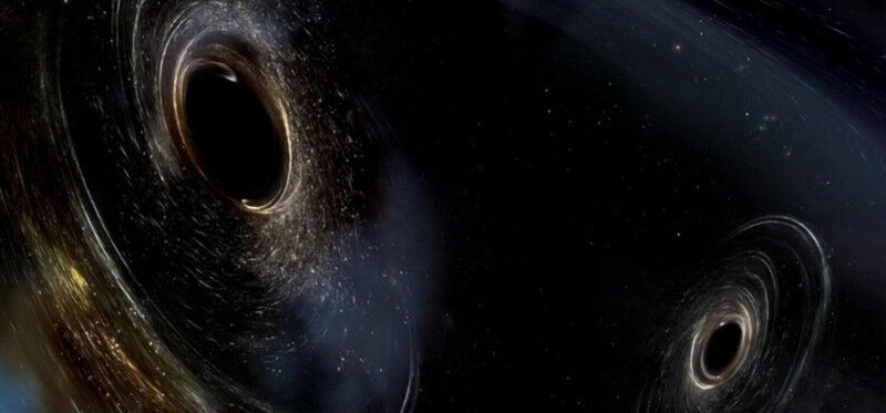 LIGO illustration of a black hole merger with gravitational waves. LIGO/Caltech/